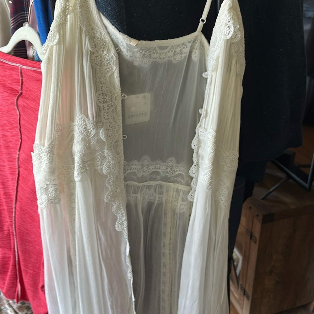 Free People Cream Lace Sheer Snowbird Maxi Top or Dress